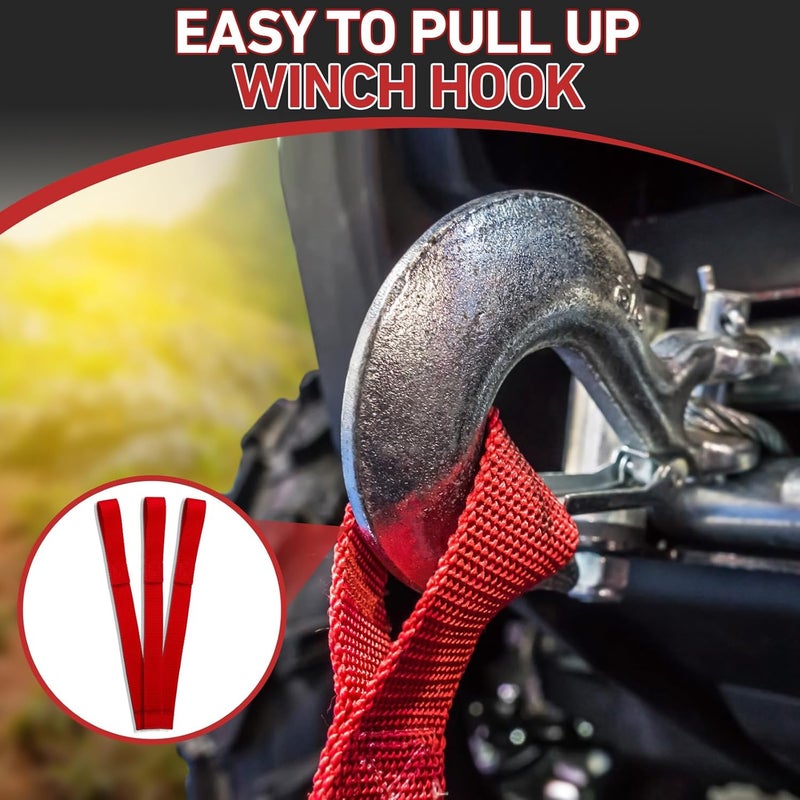 Wowangce 3 Pcs Winch Hook Pull Straps 1 Inch Wide 12 Inches Long Hook Strap Nylon Winch Strap for Cable Rope, Red - Image 4